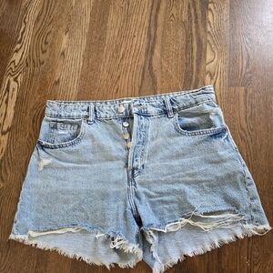 H&M Light Blue Distressed High-Waist Denim Shorts